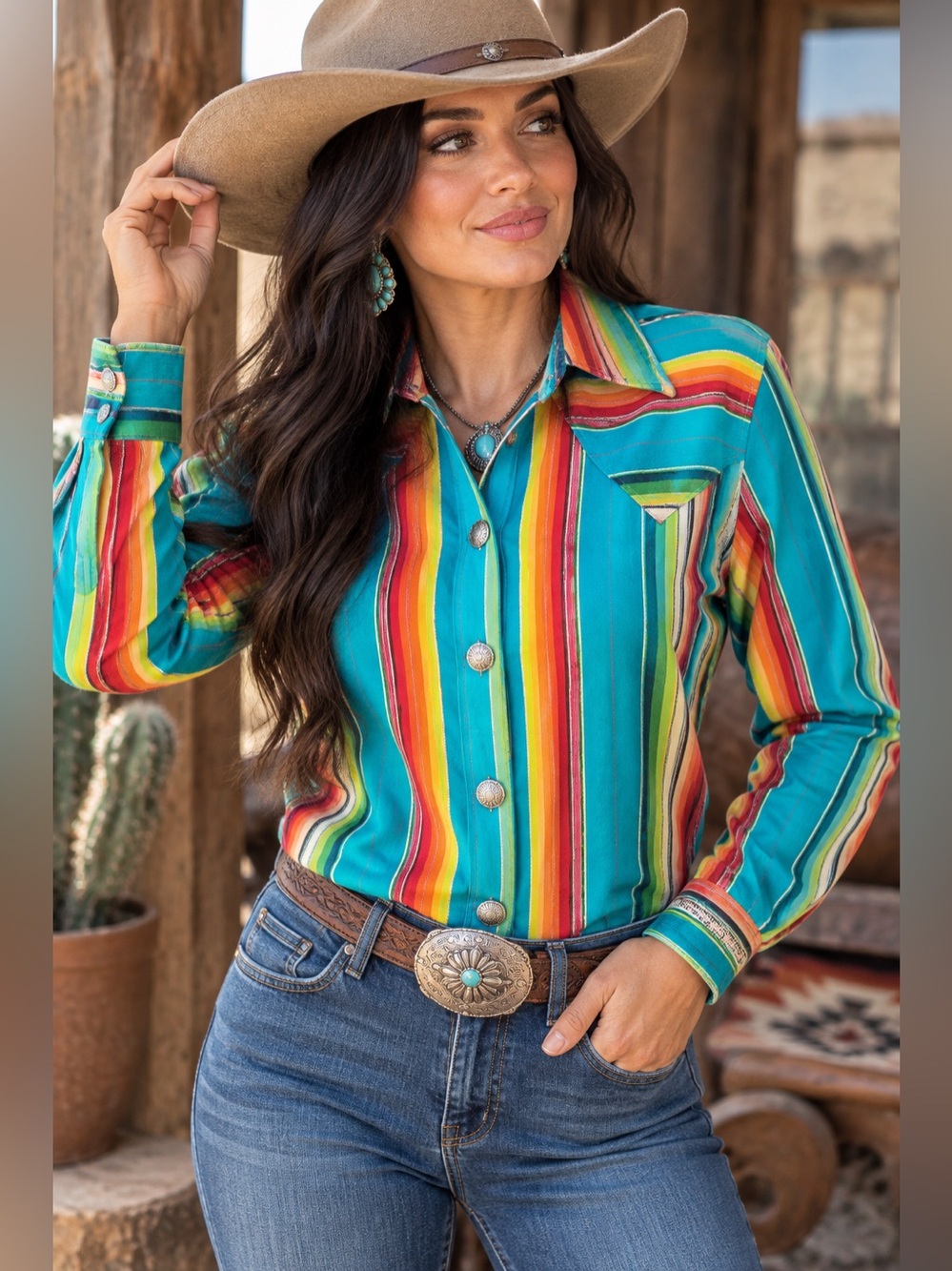Silverado Apparel’s Southwestern serape shirt, style concho-style buttons